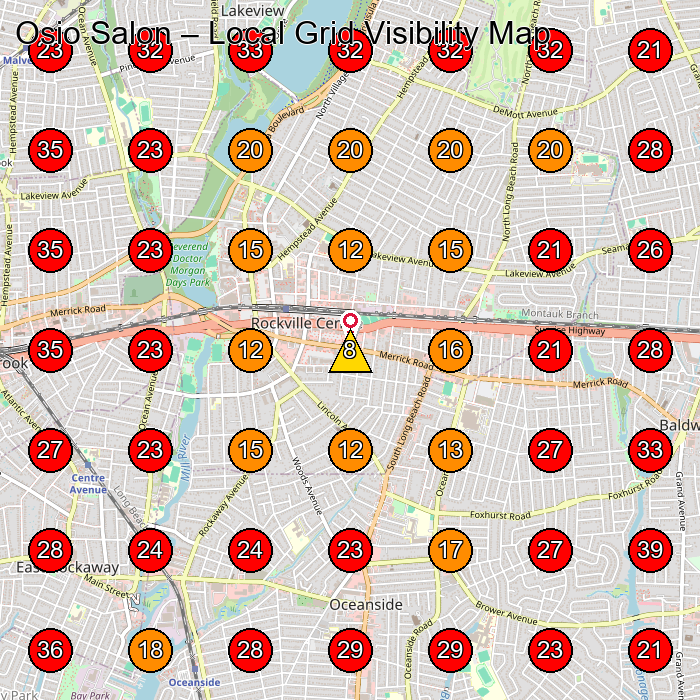 Osio Salon GeoGrid visibility map for Beauty Salon in Rockville Centre